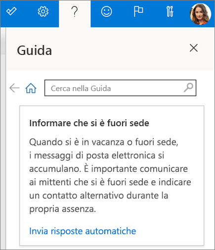 Riquadro della Guida in Outlook sul Web