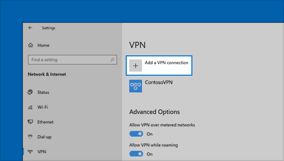 [設定] の [VPN 接続を追加] ボタンの場所