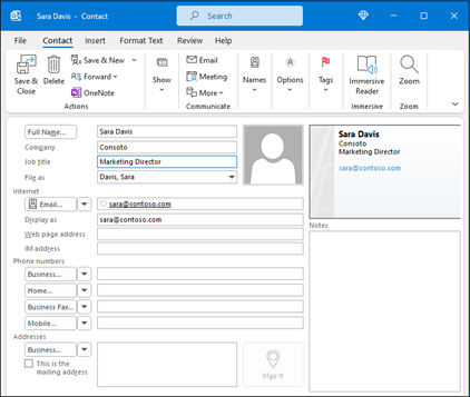 Outlook の新しい連絡先