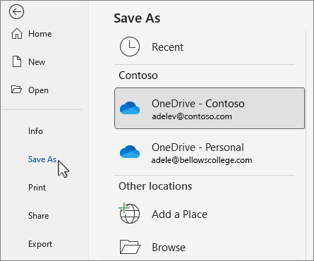 OneDrive を示す [名前を付けて保存] ダイアログ ボックス