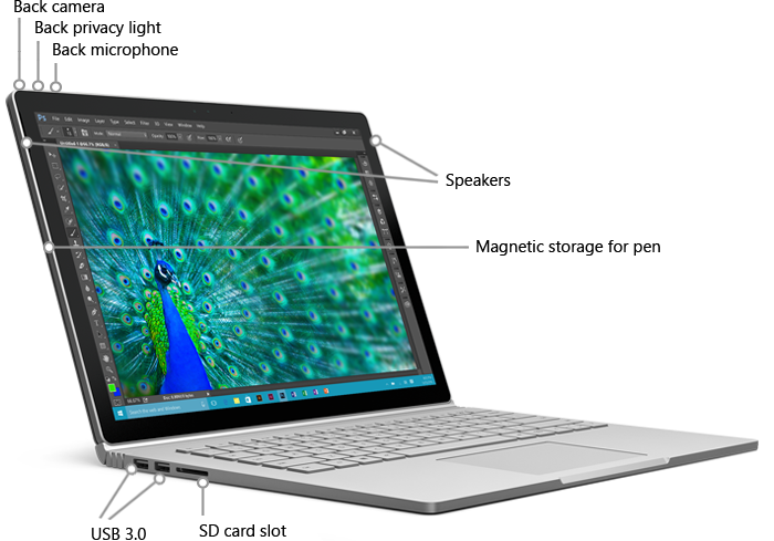 Surface Book 앞면의 기능