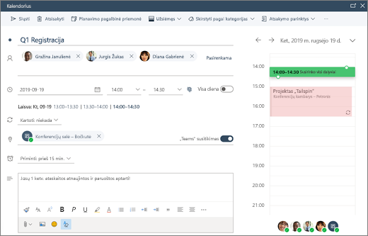 Susitikimo planavimas internetinėje „Outlook“