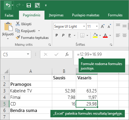 Paprastos formulės pavyzdys