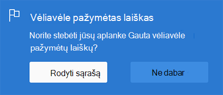 Parinktis įgalinti vėliavėle pažymėtus laiškus pasirenkant Rodyti sąrašą arba ne dabar