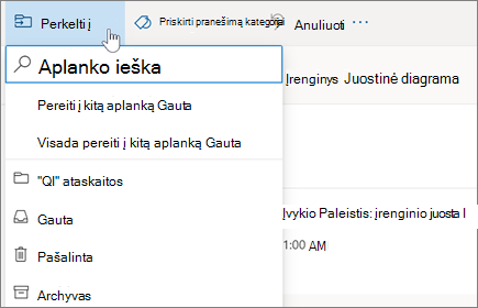 El. laiško perkėlimas į aplanką internetinėje "Outlook"