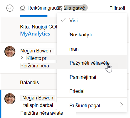 El. laiško žymėjimas internetinėje "Outlook"