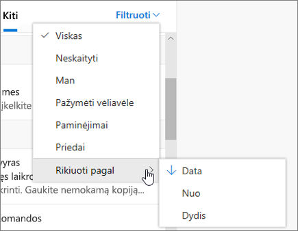 El. pašto filtravimas internetinėje „Outlook“