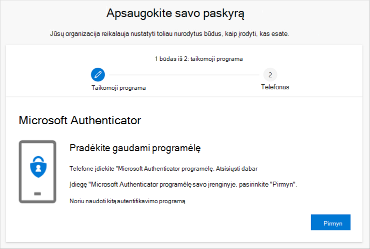 Apsaugokite savo paskyrą naudodami vediklį, kuriame rodomas atpažintuvo programėlės atsisiuntimo puslapis