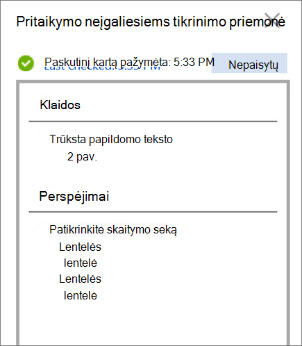 Patikrinkite accessibilty programoje "Word" žiniatinklyje