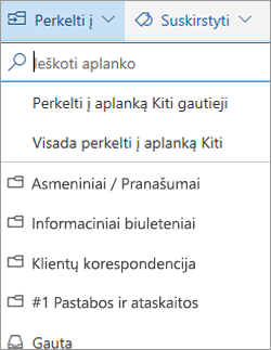 Aplankas Reikšmingiausi gautieji internetinėje „Outlook“