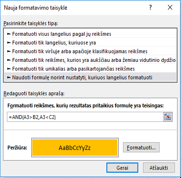 Conditional Formatting > Edit Rule dialog showing the Formula method