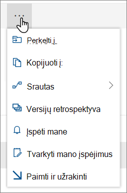 Meniu Parinktys Perkelti į ir Kopijuoti į viršutinėje "SharePoint Online" naršymo srityje, kai pasirinkti failai arba aplankai