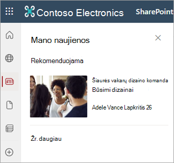 Ekrano kopija, kurioje rodoma "SharePoint" svetainės puslapio sekcija Mano naujienos.