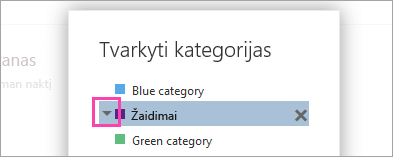 Rodyklės, esančios šalia kategorijos, ekrano nuotrauka