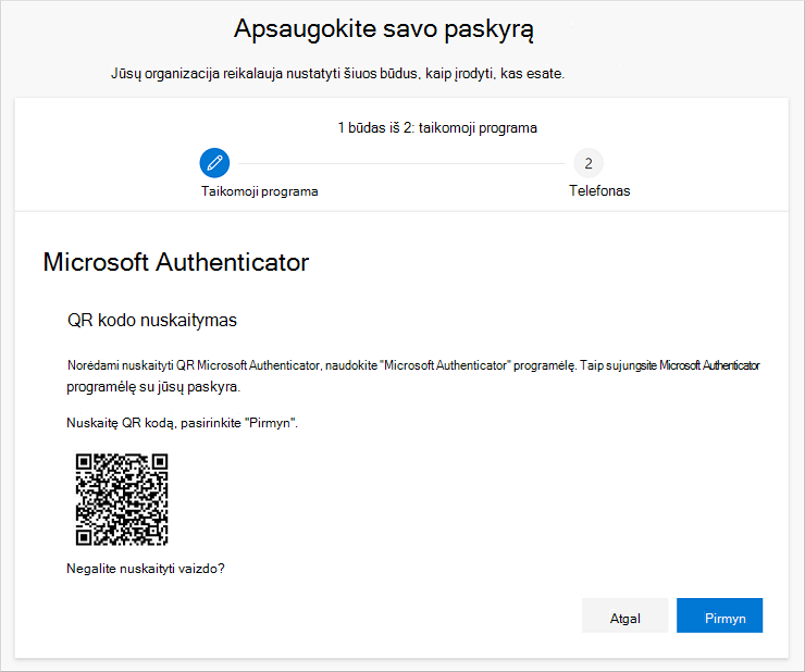 QR kodo nuskaitymas naudojant atpažintuvo programėlę