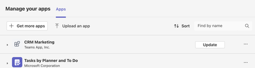 View update button on Apps tab of Manage your apps page of Microsoft Teams