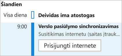 Rodomas susitikimų mygtukas Prisijungti prie interneto