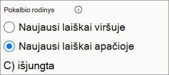 Pokalbių rodinio perjungimas internetinėje „Outlook“