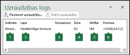 Uzraudzības logs ļauj viegli pārraudzīt darblapā izmantotās formulas