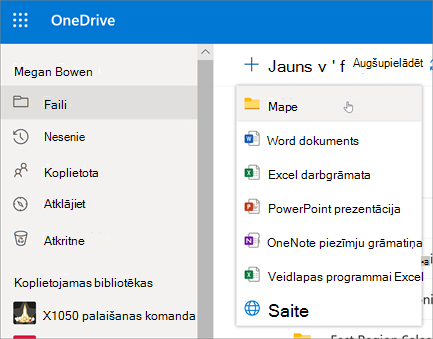 Mapes izveide pakalpojumā OneDrive