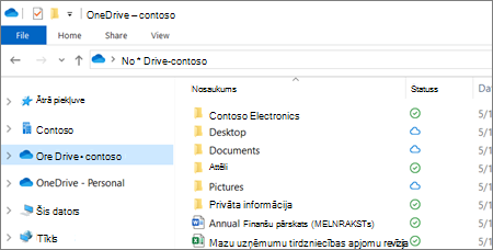 OneDrive darbam failu ekrānuzņēmums failu pārlūkā