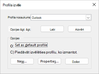 Izvēlieties profila dialoglodziņu ar jaunā profila nosaukumu un nav atlasītas opcijas.
