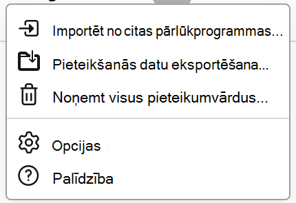 Firefox paroļu izvēlne, kurā redzama pieejamo pieteikšanās vārdu eksportēšana.