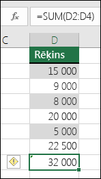 Excel parāda kļūdu, ja formula diapazonā izlaiž šūnas