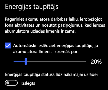 Enerģijas taupītāja iestatījumu attēls