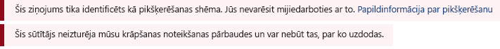 Ekrānuzņēmums, kurā redzama sarkanā drošības josla Outlook ziņojumā.