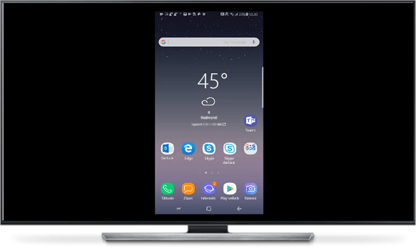 Kad starp tālruni un lielo ekrānu ir izveidots savienojums, tālruņa ekrāns tiek parādīts lielajā ekrānā