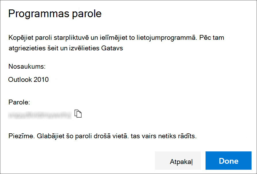 Programmas paroles lapa, kurā ir programmas nosaukums