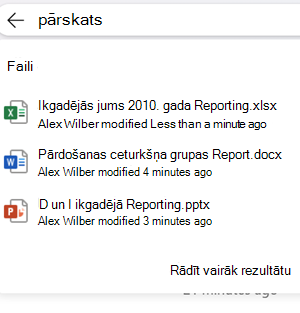 onedrive tīmekļa meklēšanas rezultātu ekrānuzņēmums