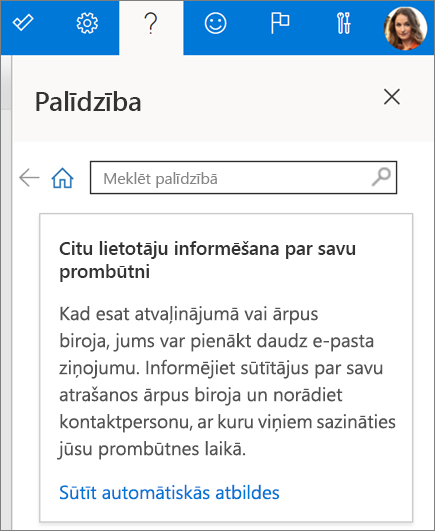 Palīdzības rūts programmā Outlook tīmeklī