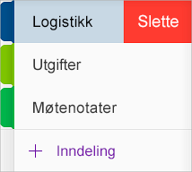 Slette en inndeling i OneNote for iOS