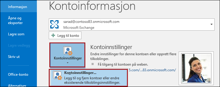 Kontoinnstillinger i Outlook