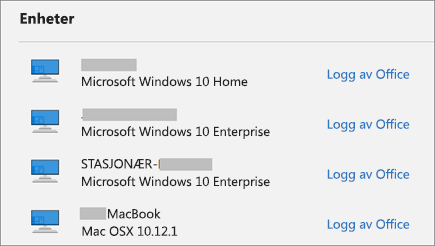 Viser Windows- og Mac-enheter og Logg av Office-koblingen på account.microsoft.com