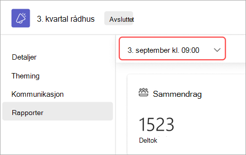 Skjermbilde som uthever brukergrensesnittet for hvordan du viser rapporter i allmøtet for en annen dato
