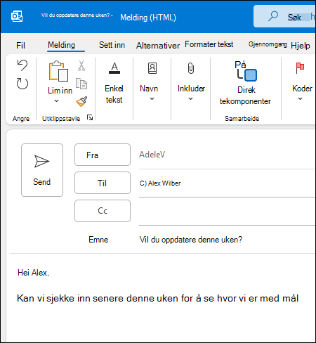 Ny melding i Outlook