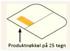 Produktnøkkel plassert inne i pakken på venstre side av esken.