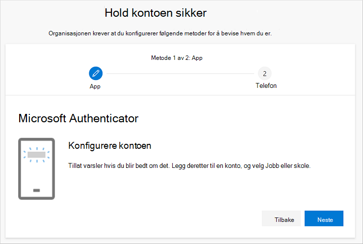 Behold veiviseren for sikker konto, som viser godkjenningssiden konfigurering av kontoen