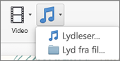 Menyen Sett inn lyd med valgene lyd fra fil og lydleser
