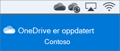 Skjermbilde av OneDrive i menylinjen på en Mac etter Velkommen til OneDrive er fullført