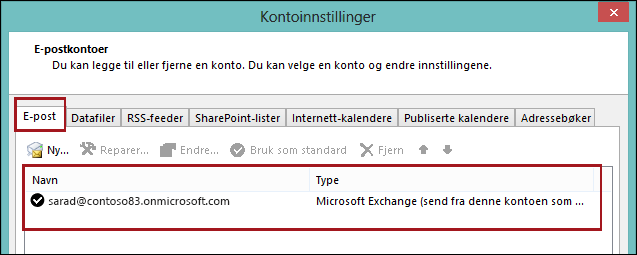 Kontotype i Outlook