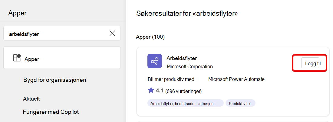 arbeidsflyter legges til