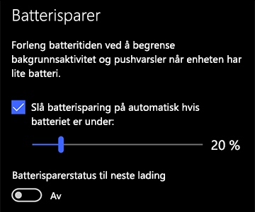 Bilde av innstillinger for batterisparing