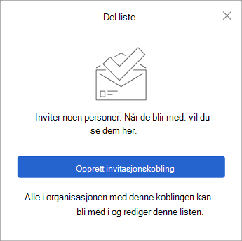 Når du velger Del liste, oppretter To Do en invitasjonskobling som skal sendes til andre.