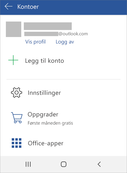 Viser alternativet Logg av i Office for Android