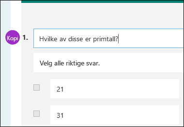 Bidragsyters initialer vises ved siden av spørsmål