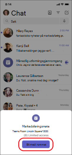 teams bli med med i rommet på iPhone